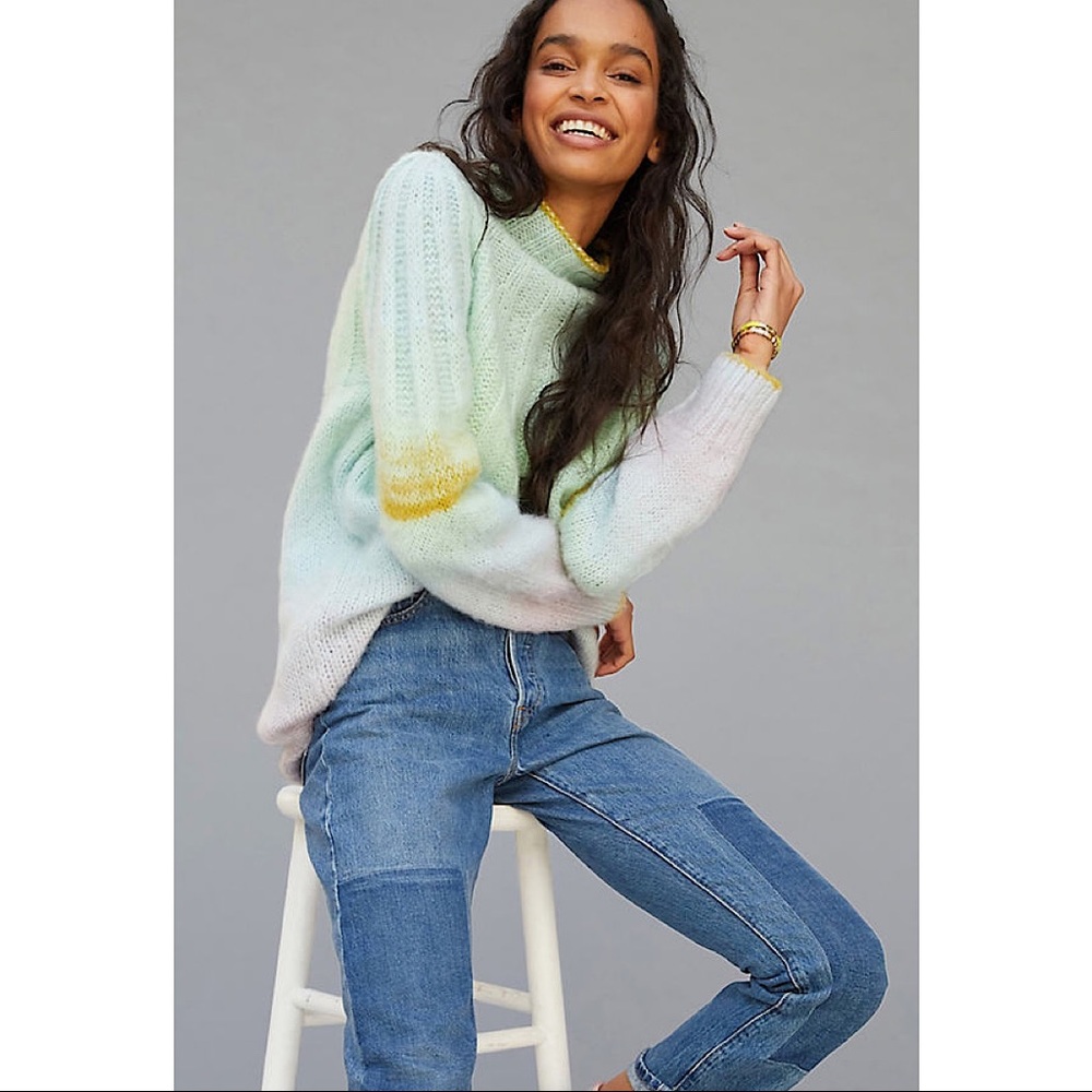 Anthropologie Perri Ombre Tunic Mint Sweater NWT S